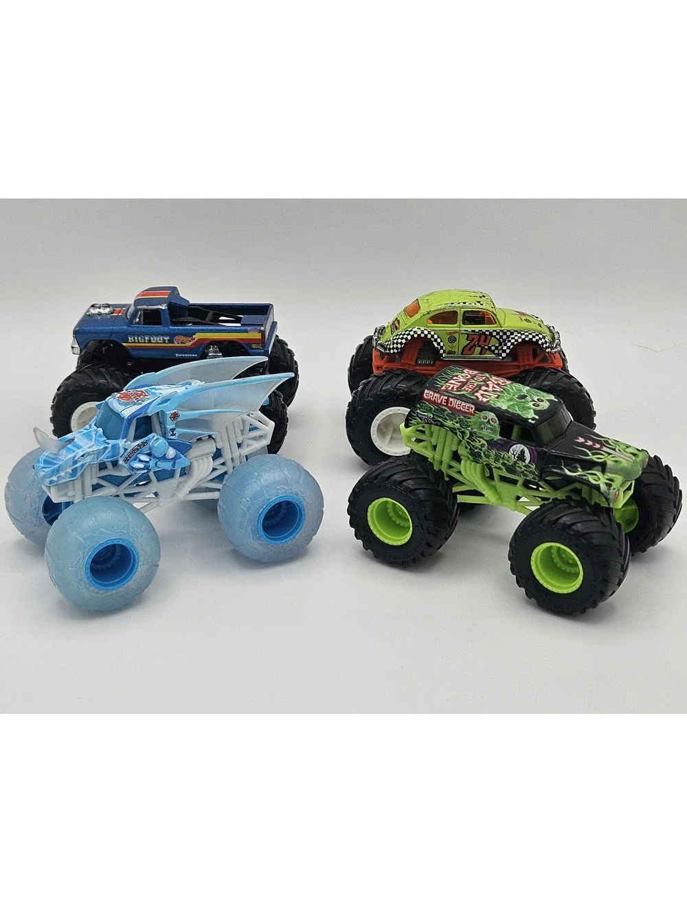 2 Hot Wheels, 2 Monster Jam Lot of 4 With Grave Digger